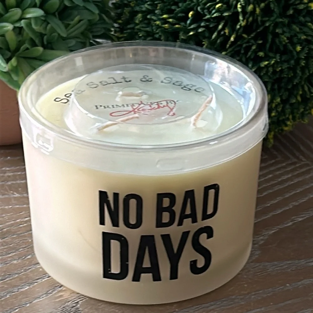 NEW! Soy 3 Wick No Bad Days Motivational Glass Candle Sea Salt & Sage